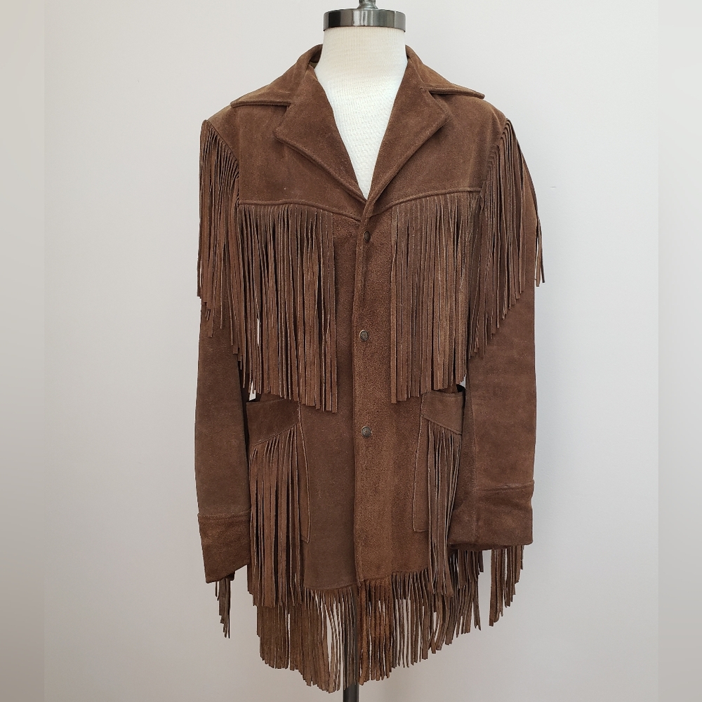 Vintage Rancher by Schott Bros Brown Suede Leather Fringed Jacket, Size 34